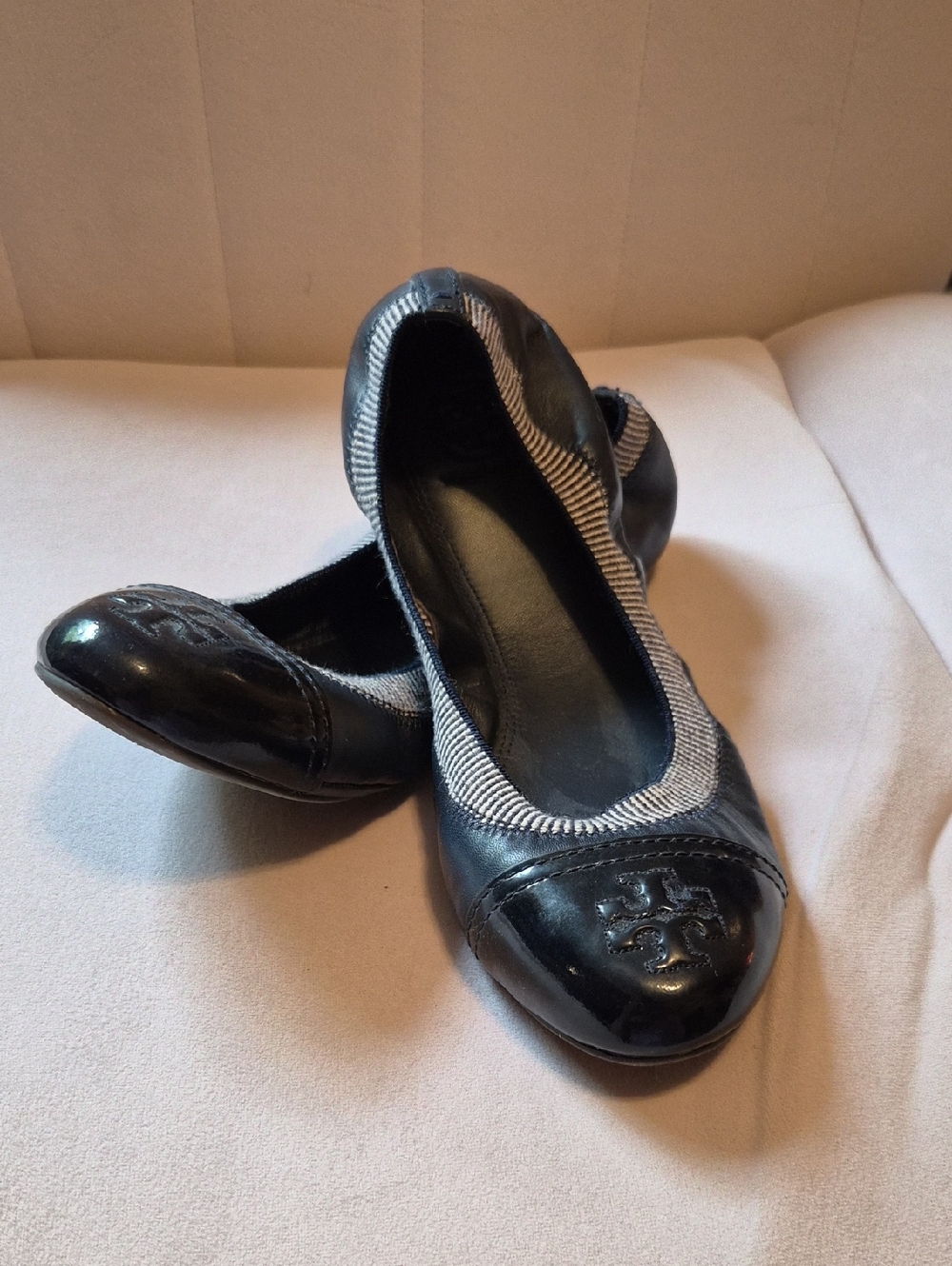 Tory Burch Women’s Navy Ballet Flats with Stripe Trim